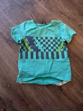 Boys Short-Sleeve Graphic Tee in Aqua with Checkerboard Print